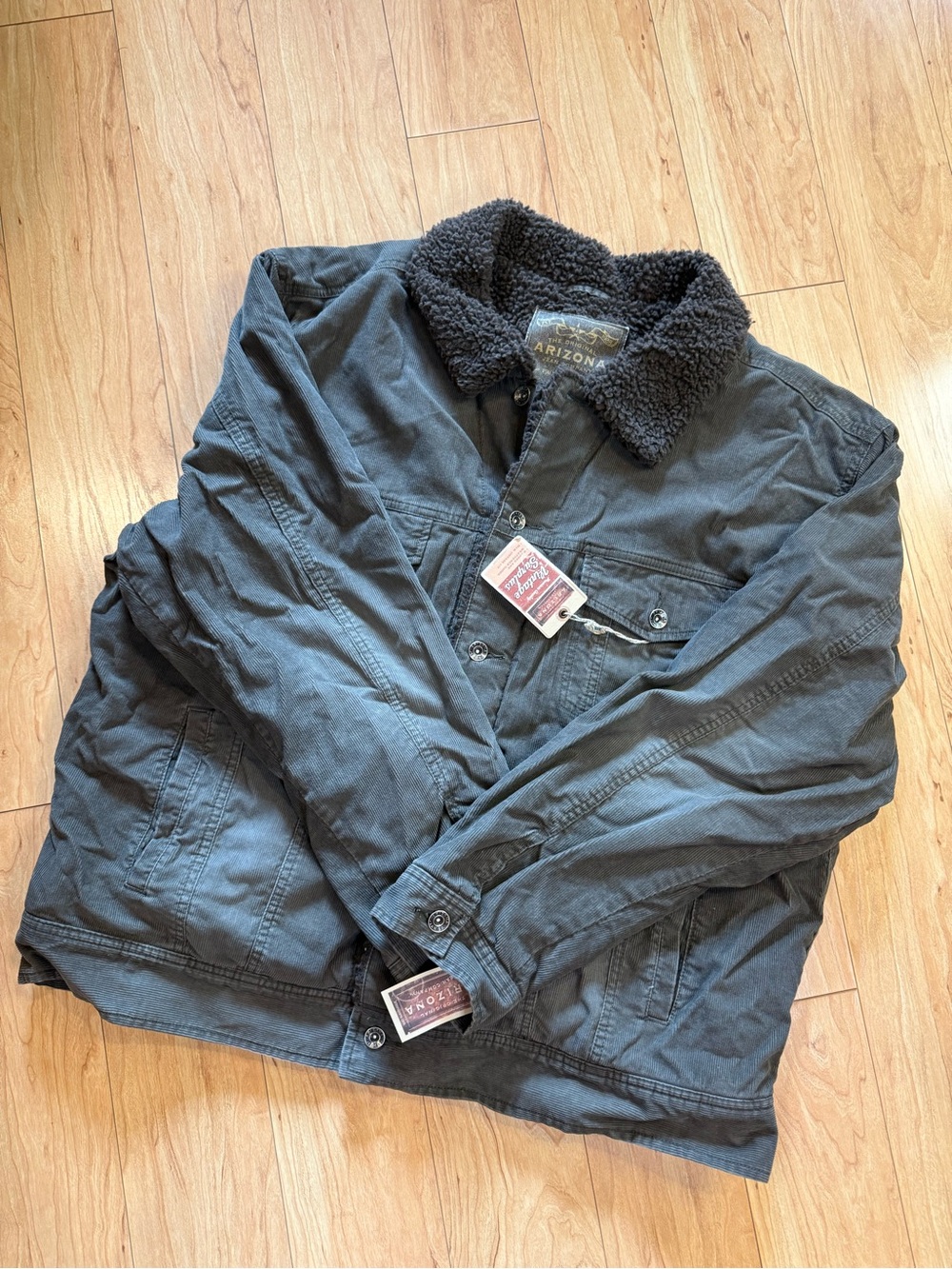 Arizona Jean Co Sherpa Lined Corduroy Jacket Mens XXL Charcoal NWT Vintage Style